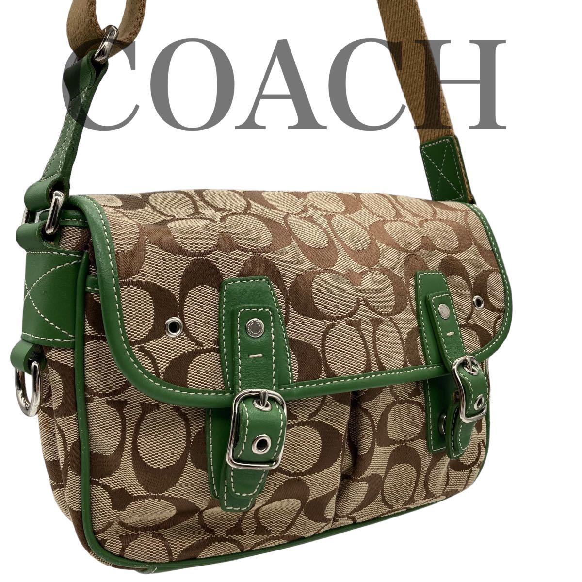  COACH ショルダーバッグ 斜めがけバッグ シグネチャー キャンバス レザー グリーン 0656(女性用)｜売買されたオークション情報、yahooの商品情報をアーカイブ公開 - オークファン かばん、バッグ