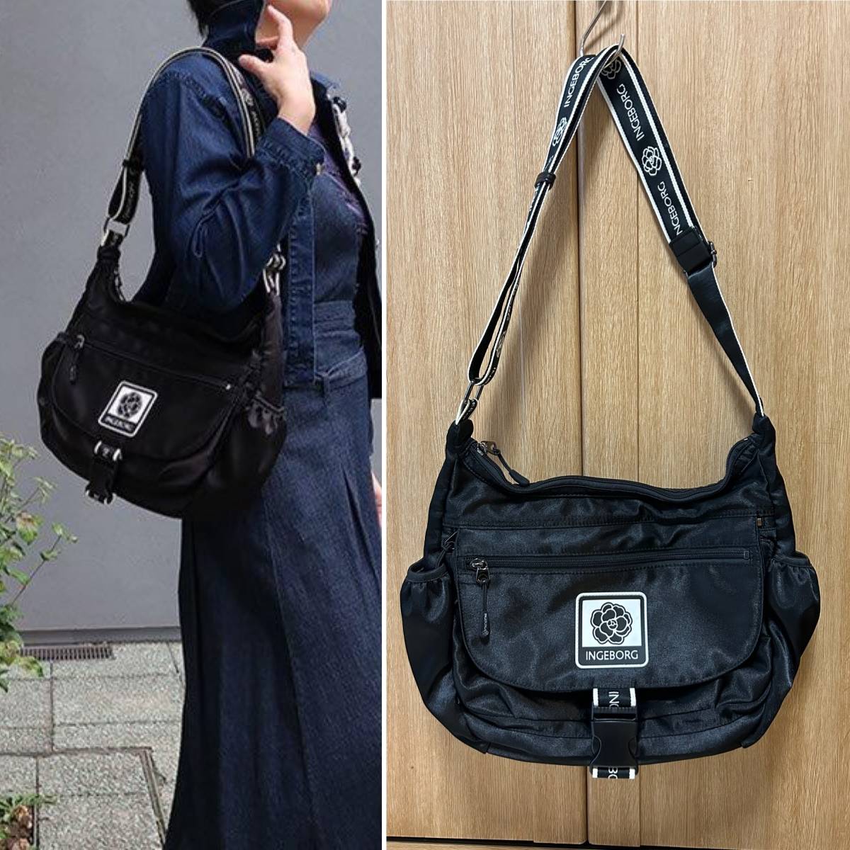 □ INGEBORG/インゲボルグ□ロゴ＆カメリアテープ□マットサテン 