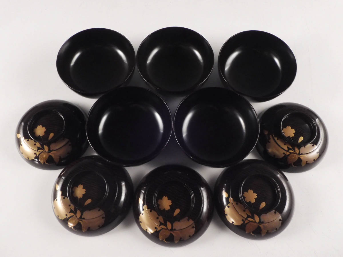 ◇堂◇輪島 本金蒔絵 花草文 木製 椀 5客 茶懐石 無傷