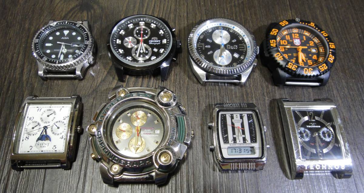 ★ ALBA ， ORIENT japan ， CITIZEN ， D&G ， LUMI NOX ， TECHNOS ◇ いろいろまとめて８個【 中古：全て電池交換済】