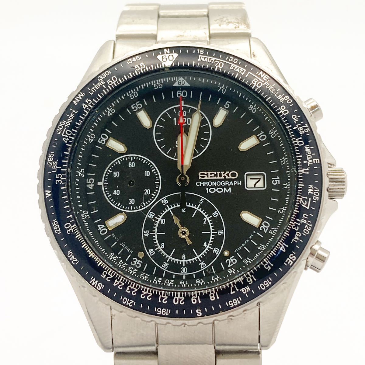 1円 セイコー クロノグラフ クォーツ 腕時計 7T92-0CF0 デイト メンズ 
