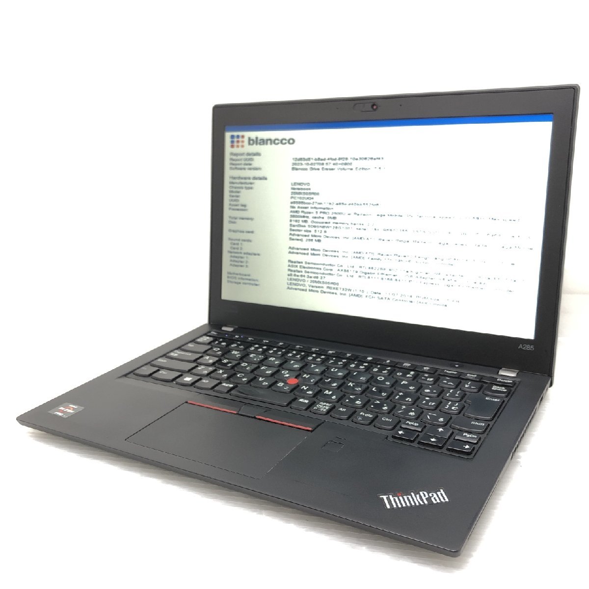 1円～【ジャンク】Blanco消去済 Lenovo ThinkPad A285 20MXS05R00 AMD Ryzen 5 PRO 2500U 8GB M.2SD128GB 12.5インチ T09832【訳あり】