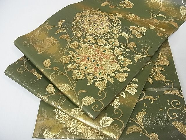 六通袋帯 正絹 約幅30×420㎝ 少な