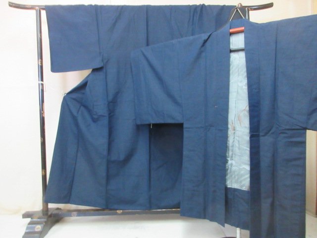 1円 良品 正絹 アンサンブル 着物 重要無形文化財 結城紬 男性用 成人式 正月 無地 紺 極上 袷 身丈145cm 裄71cm◆逸品◆【夢職】