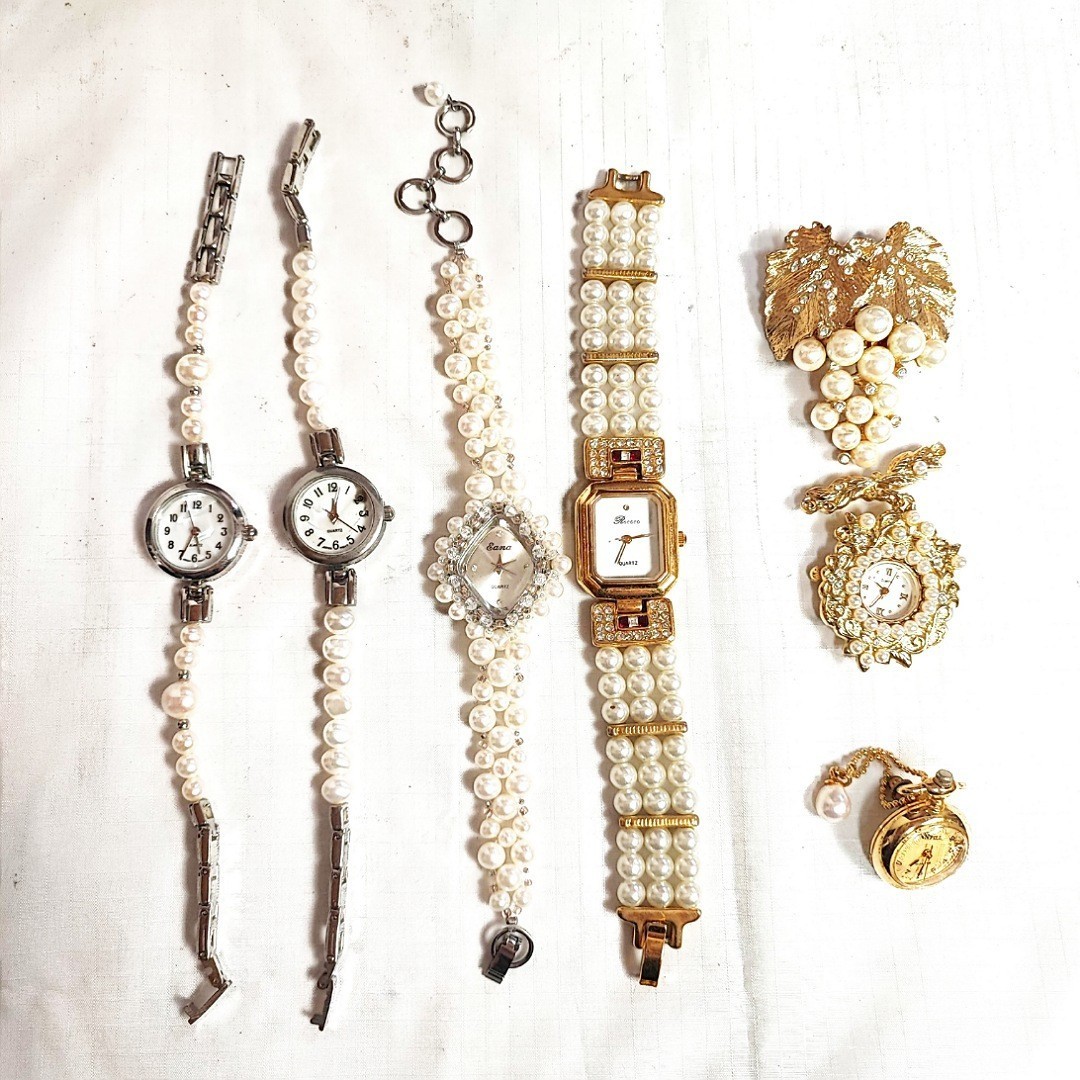 真珠 パールタイプバンド ブローチ 約7個 宝石宝飾ストーン アクセサリー まとめて レディース腕時計 大量 セット kg本点個 ジャンク P04