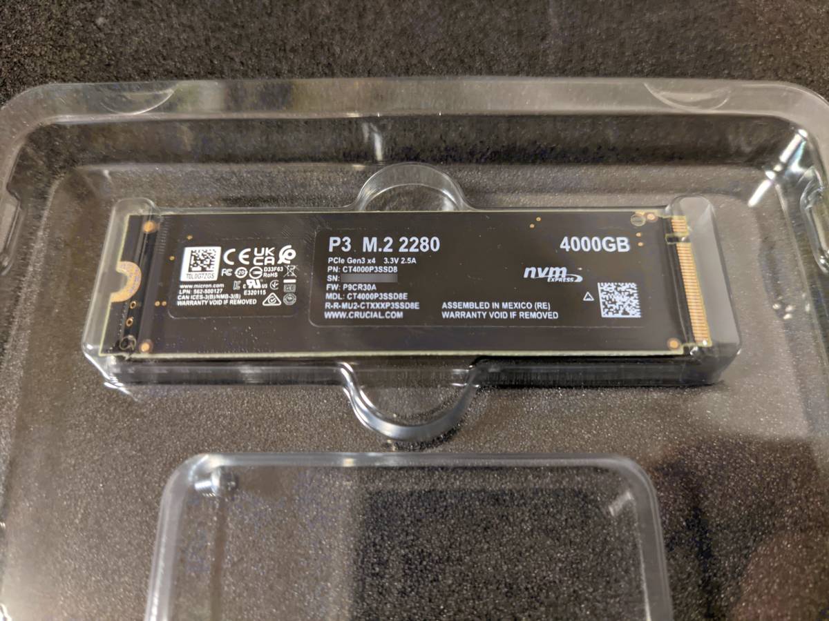 Crucial P3 CT4000P3SSD8JP / M.2 NVMe SSD 4TB / 使用短いです