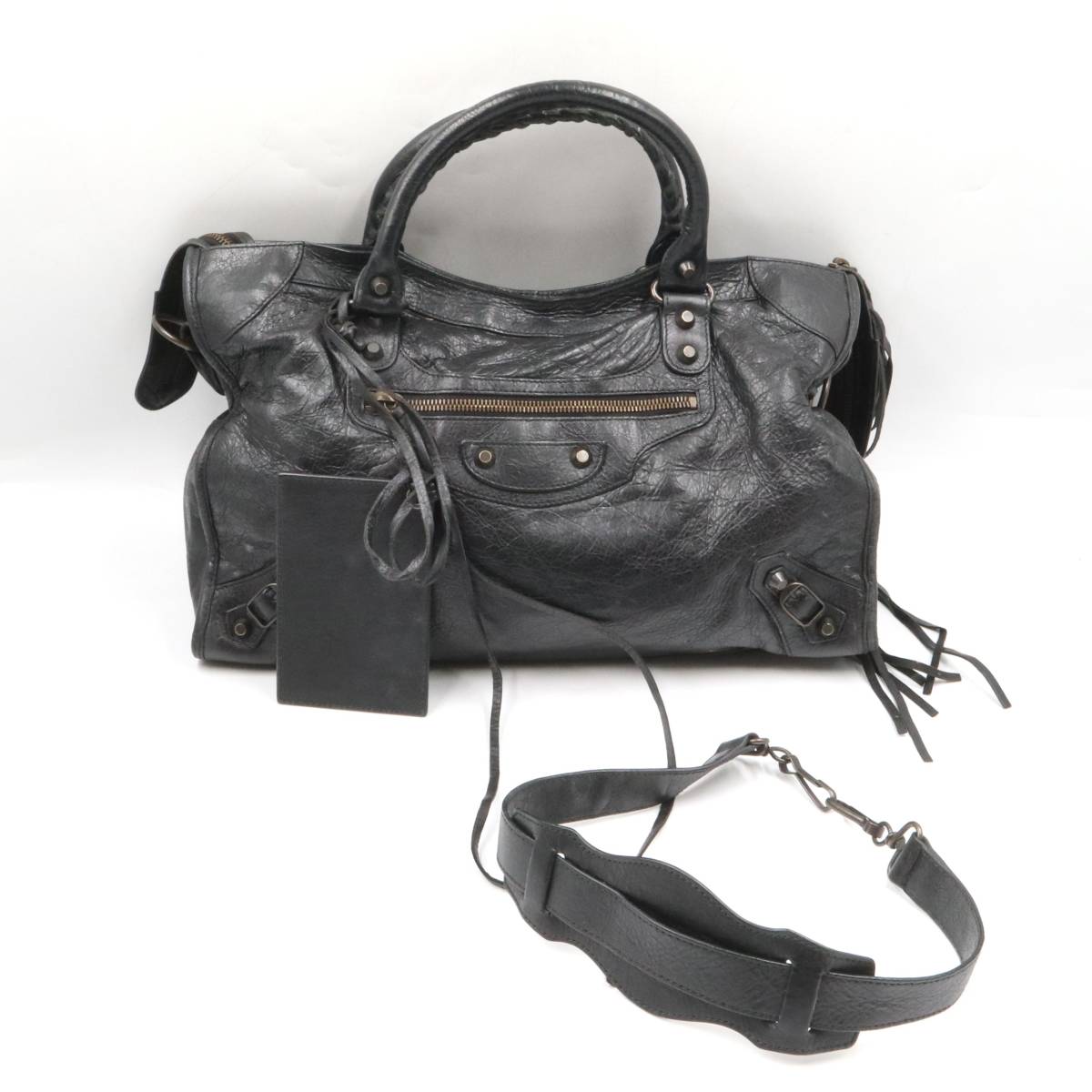 ★BALENCIAGA バレンシアガ 115748 ザ・シティ レザー ミラー付き 2way ショルダーバッグ ハンドバッグ ブラック系