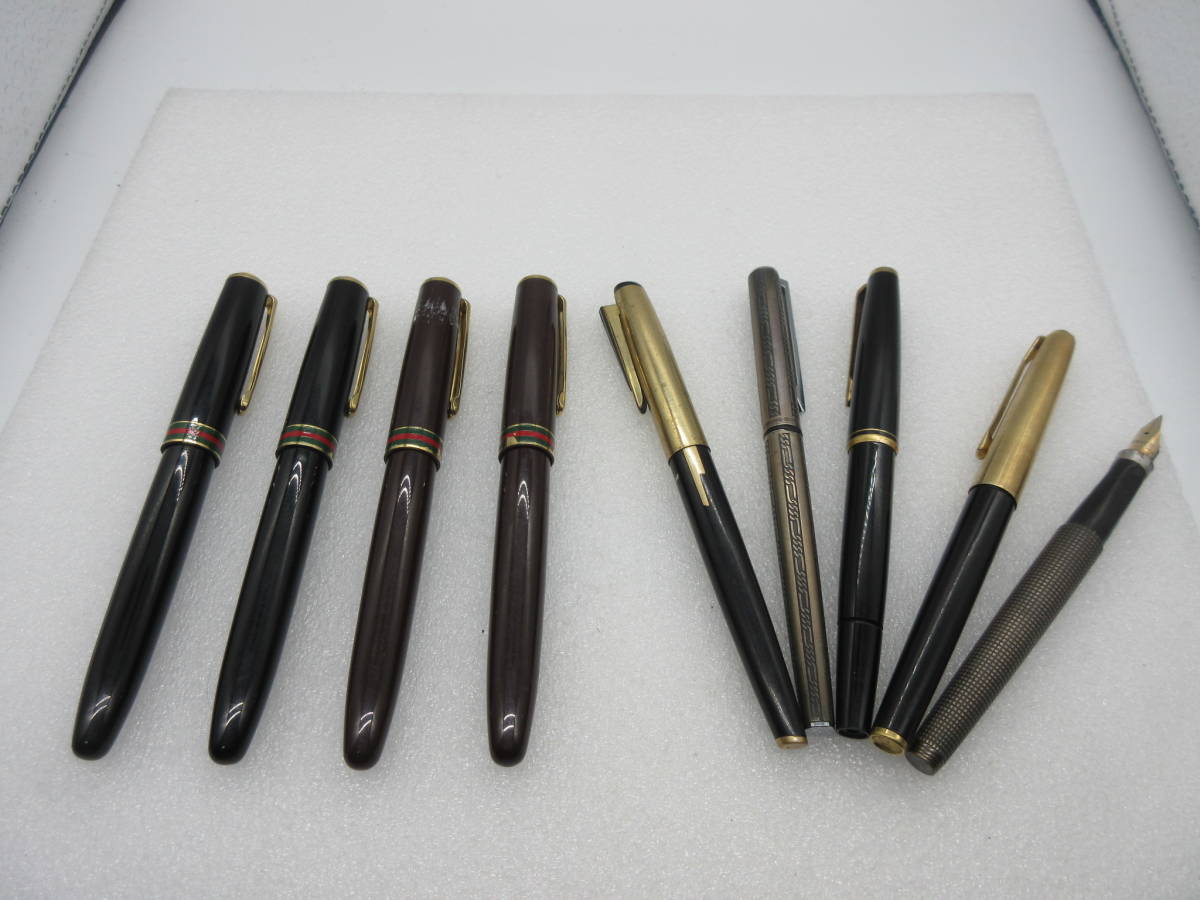 67475 【中古保管品】万年筆 9本セット GUCCI 4本 他メーカー5本 セット グッチ パイロット パーカー ペン先14K 750等あり