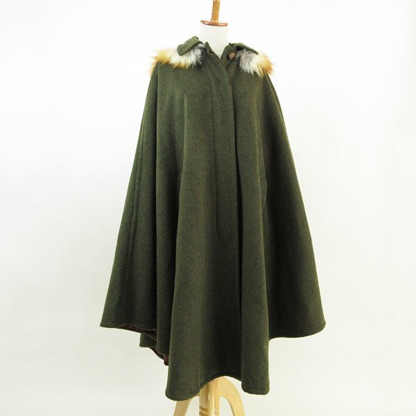 売切り!!★r5fu122415★ETRO エトロ ファーフード付き マント ロングポンチョ ペイズリー裏地