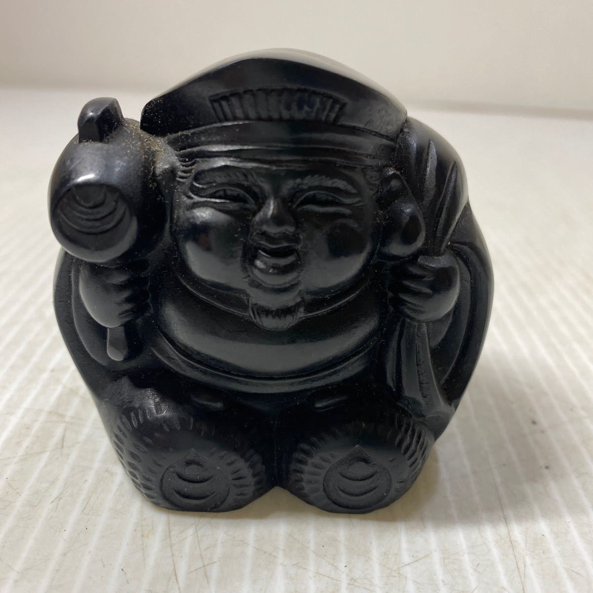 希少 那智黑 人気 縁起物 石彫り 大黒天 七福神 置物 招福 招財 開運 那智黒 大黒様 大黒天 七福神 縁起物 置物 開運 オブジェ 中古(和風