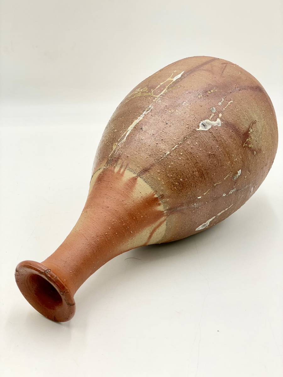 旧家蔵出し 人間国宝 伊勢崎淳 備前徳利花生 共箱 骨董 備前焼 花器