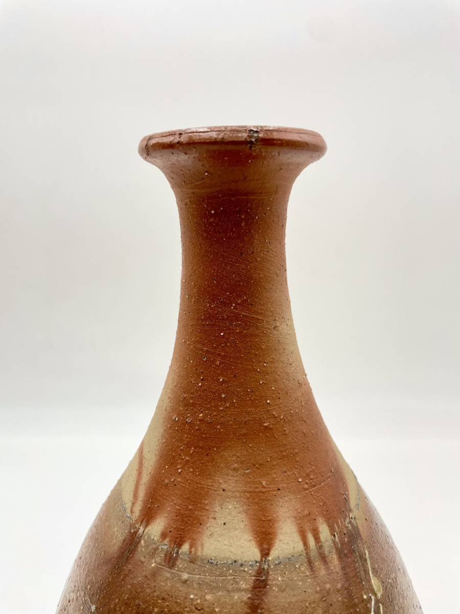 旧家蔵出し 人間国宝 伊勢崎淳 備前徳利花生 共箱 骨董 備前焼 花器