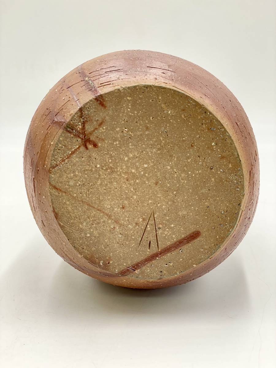 旧家蔵出し 人間国宝 伊勢崎淳 備前徳利花生 共箱 骨董 備前焼 花器