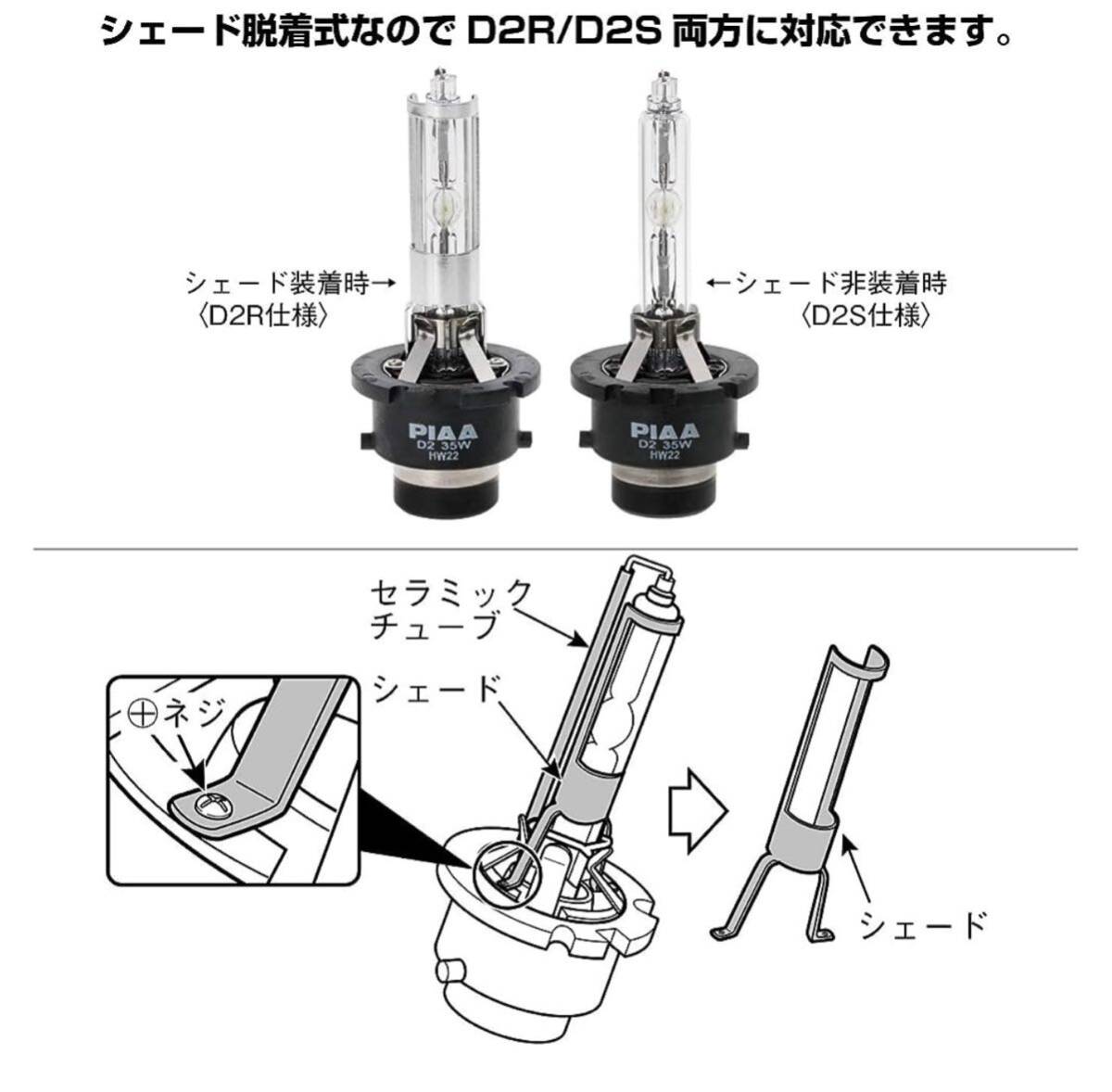 PIAA ヘッドライト用 HIDバルブ 純正交換用 6000K ブルーホワイト 3000lm D2R/D2S 共用 車検対応 2個入 （美品）_7