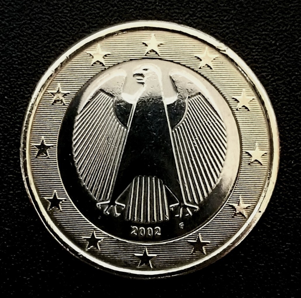 W■C 世界のコイン＜ドイツ＞【１ユーロ硬貨】 2002年ユーロ通貨導入初年度発行 現地入手品 バイメタル貨 ミントマークF（フランクフルト）_7