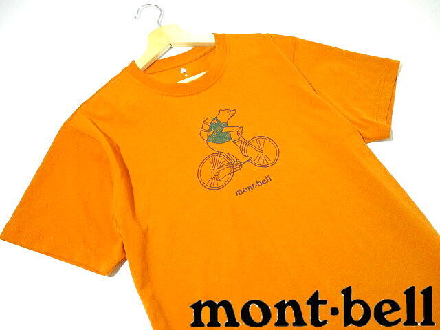 新品 未使用に近い！■ 即決　モンベル　半袖Tシャツ　モンタベア　自転車　Mサイズ　熊 アウトドア　mont・bell　パンプキン オレンジ_1
