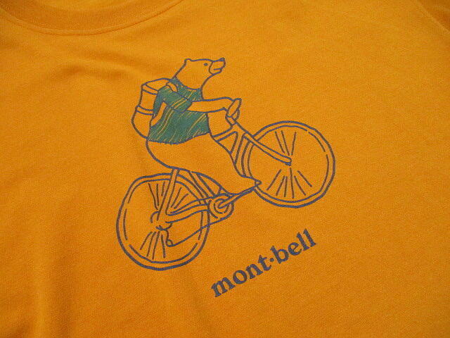 新品 未使用に近い！■ 即決　モンベル　半袖Tシャツ　モンタベア　自転車　Mサイズ　熊 アウトドア　mont・bell　パンプキン オレンジ_4