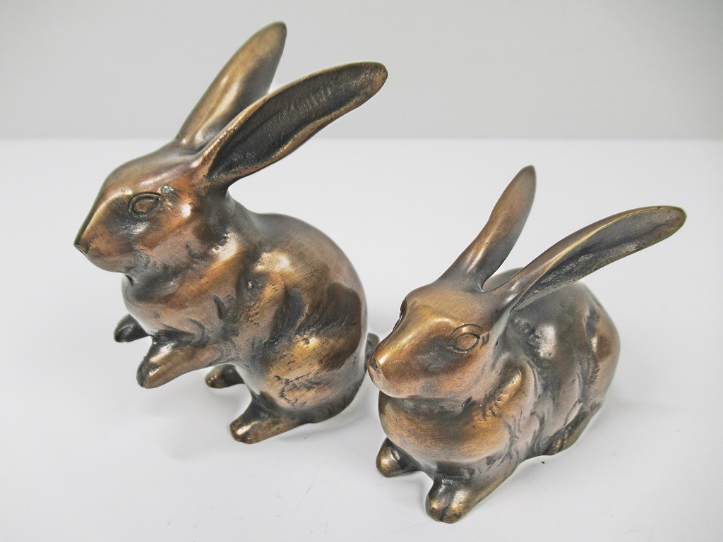 工芸品 kt0709/1円〜/金属工芸/兎/在銘/銅製/うさぎ/ウサギ/置物/オブジェ/