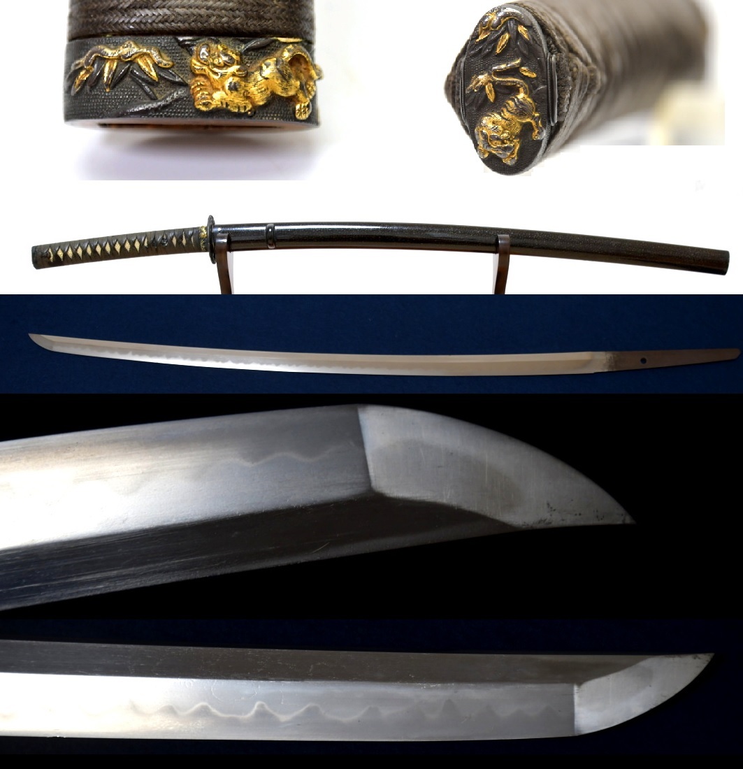 158状態良好！ 竹に虎揃い縁頭に鍔 刀65cm 拵え付 ○ 武具 日本刀 刀剣