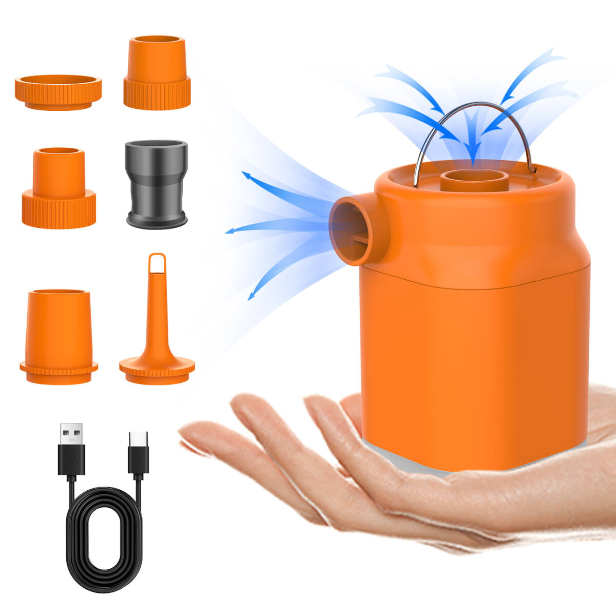 未使用 WatsonX 電動 エアーポンプ オレンジ【たった5秒で空気入れ 4in1ギア】空気抜き 3段階ランタン IPX-4防水 Type-c充電 大容量_1