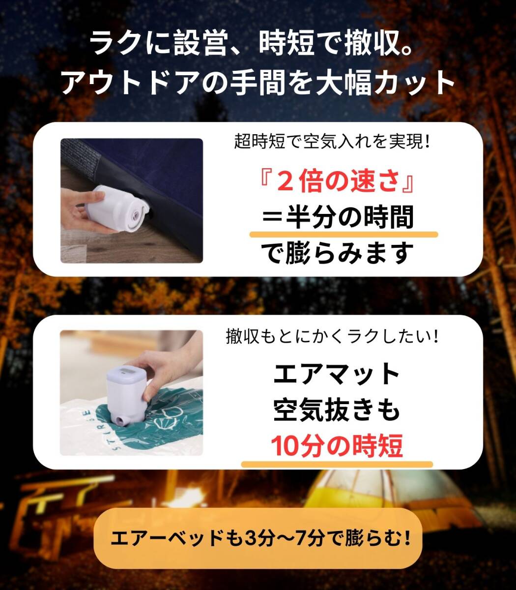 未使用 WatsonX 電動 エアーポンプ オレンジ【たった5秒で空気入れ 4in1ギア】空気抜き 3段階ランタン IPX-4防水 Type-c充電 大容量_3
