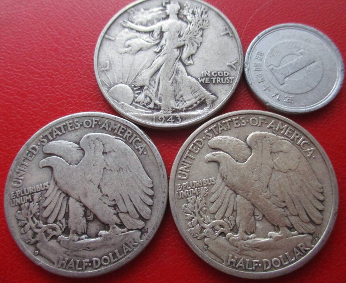 USA☆米国☆50￠銀貨☆３枚☆1943年pDS☆自由