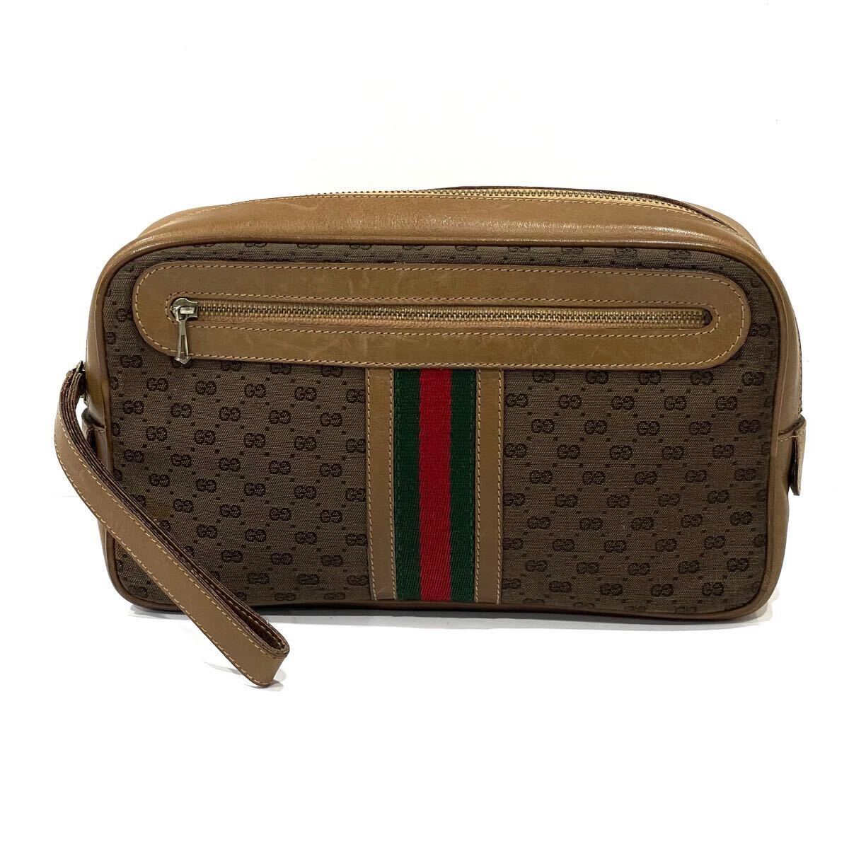GUCCI グッチ セカンドバッグ オールドグッチ キャンバス レザー 