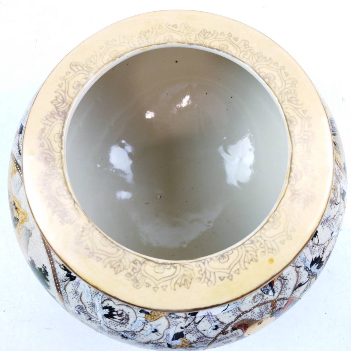 P965】☆中古・保管品☆栄盛窯 瀧山作 飾り壺 金襴手 群鶴文様 陶器 壺