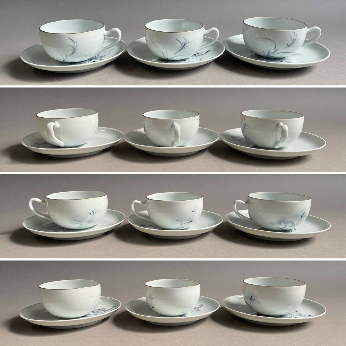 MS1930 京焼 大野瑞昭作 染付鳥獣戯画文 カップ＆ソーサー 6客セット 
