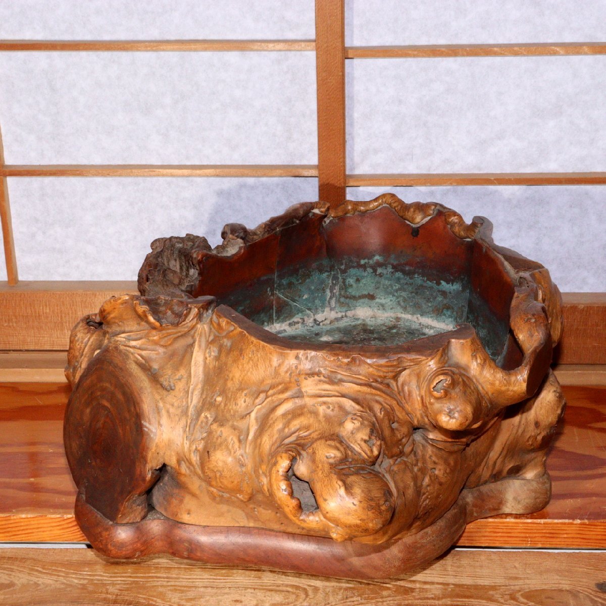 木製 くり抜き 火鉢 三峰神社 / 切株 古民具 天然木 古美術(木工、竹