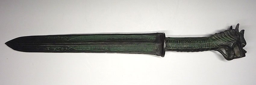 緑屋z□ 中国古玩 銅製 青銅剣 龍頭剣 長約45cm 唐物 時代物 i9/11