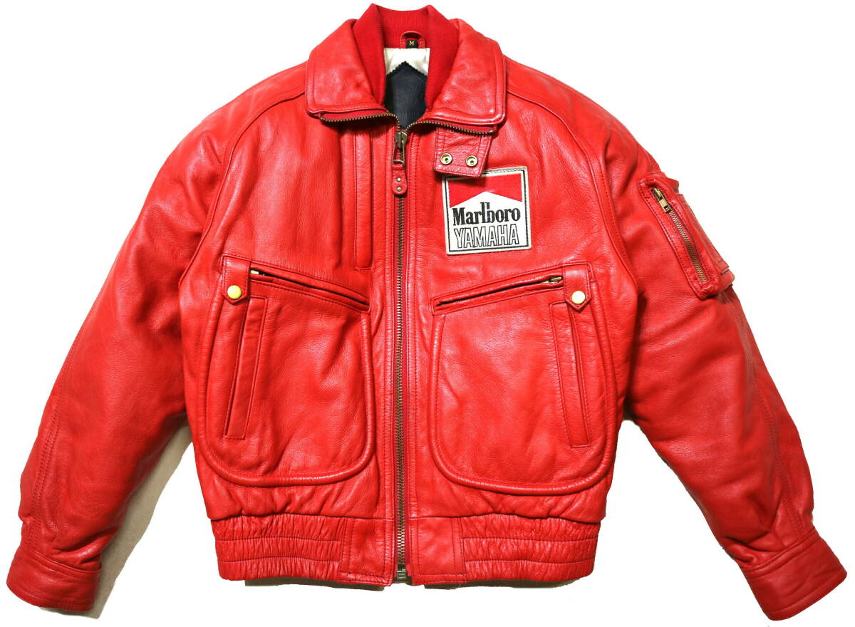 かなり良好！◆80’s-90’s Marlboro YAMAHA マルボロヤマハ 牛革 中綿入 レザーライディングジャケット◆Mサイズ（身長170-173センチ位） Marlboro Yamaha - Cadalora, Luca 0WH0