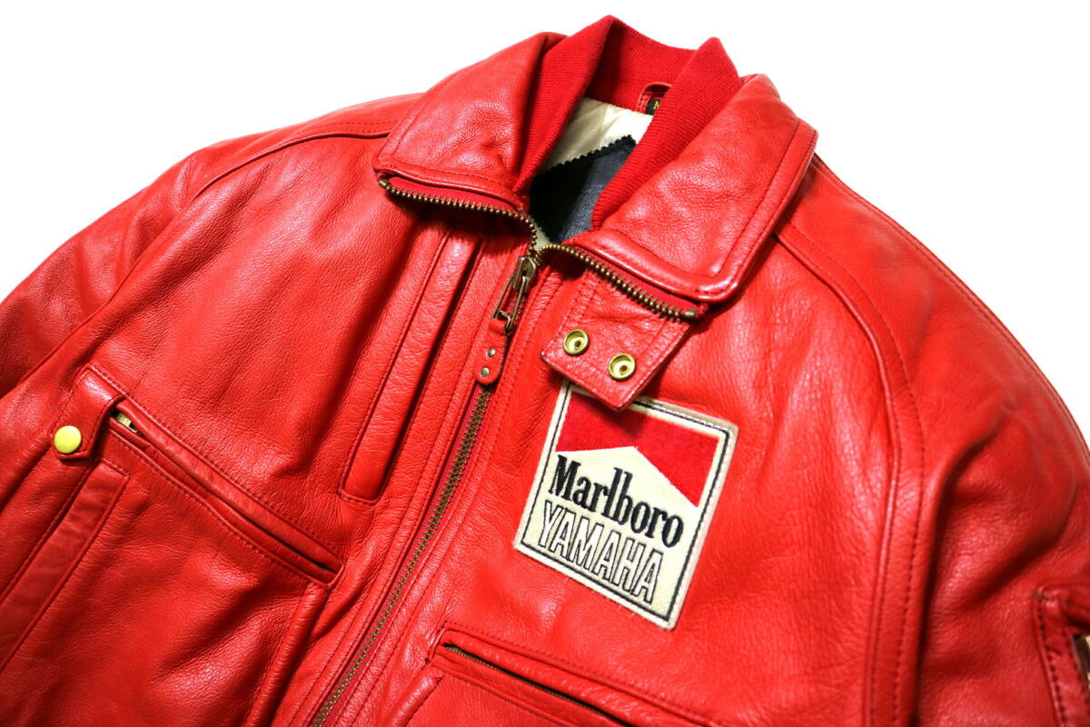 かなり良好！◆80’s-90’s Marlboro YAMAHA マルボロヤマハ 牛革 中綿入 レザーライディングジャケット◆Mサイズ（身長170-173センチ位） Marlboro Yamaha - Cadalora, Luca 0WH0