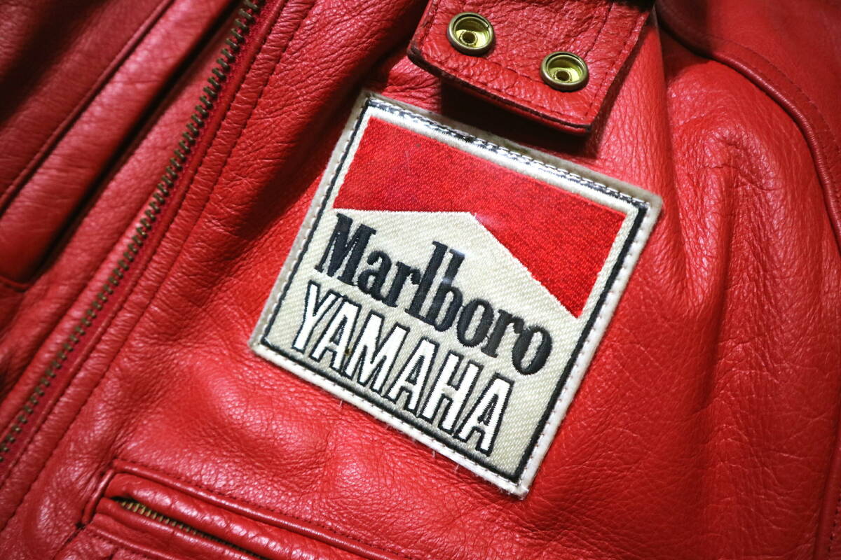 かなり良好！◆80’s-90’s Marlboro YAMAHA マルボロヤマハ 牛革 中綿入 レザーライディングジャケット◆Mサイズ（身長170-173センチ位） Marlboro Yamaha - Cadalora, Luca 0WH0