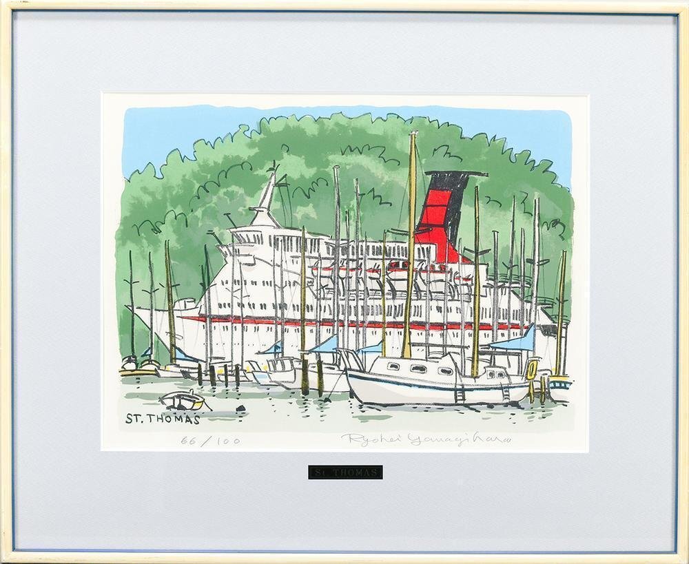 真作】【WISH】柳原良平「St.THOMAS」リトグラフ 直筆サイン 限定100部