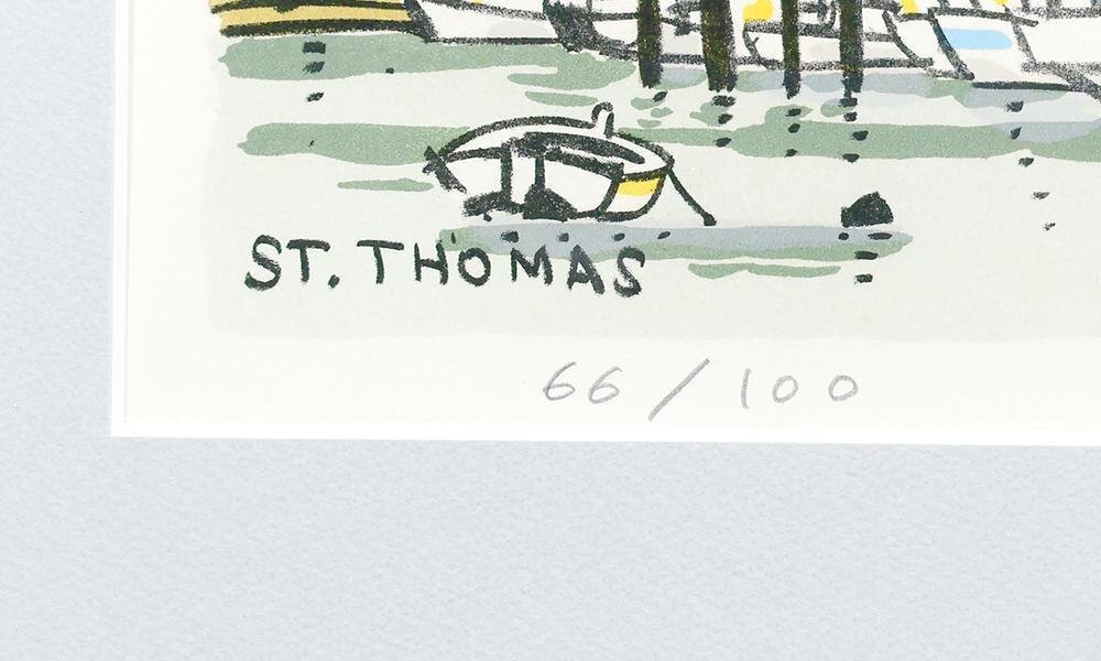 真作】【WISH】柳原良平「St.THOMAS」リトグラフ 直筆サイン 限定100部