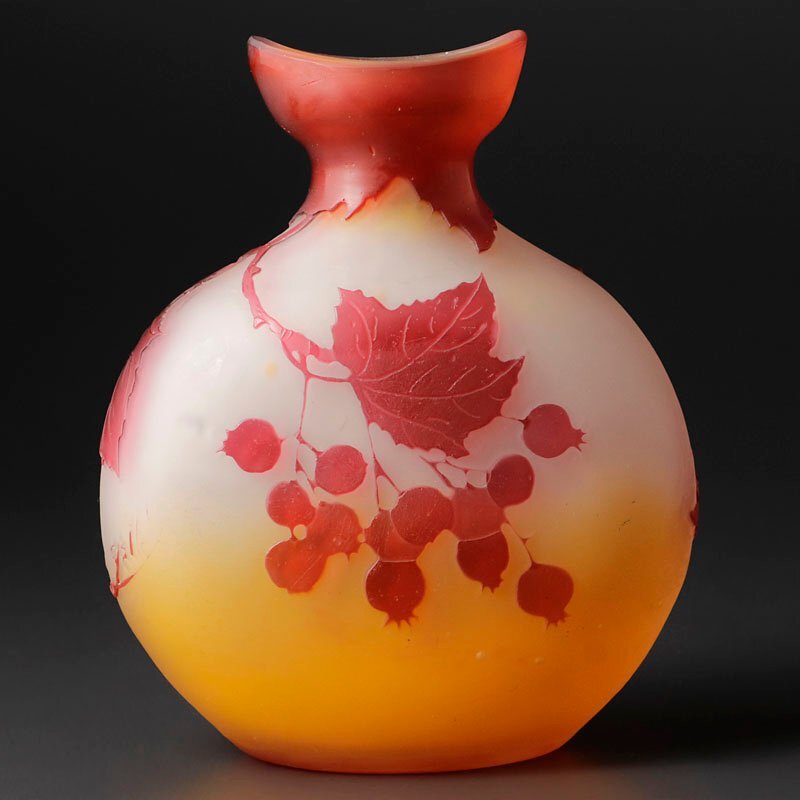 古美味】エミールガレ Emile Galle スグリ文 花器 茶道具 保証品 x7PJ