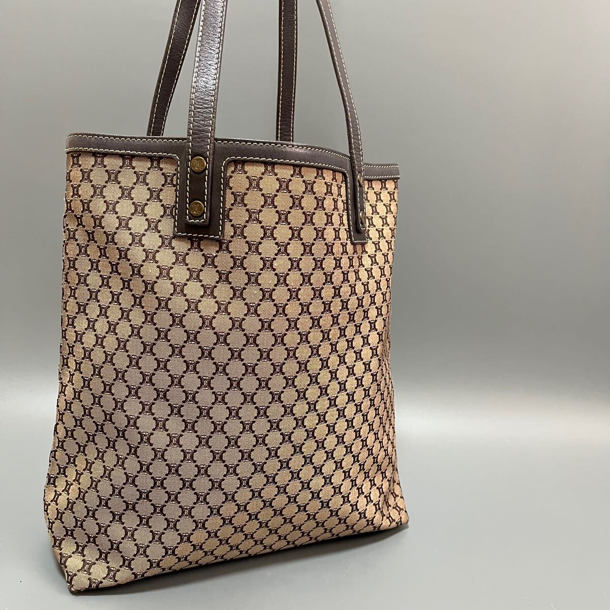 CELINE マカダム柄 総柄 ハンドバッグ PVC レザー ブラウン