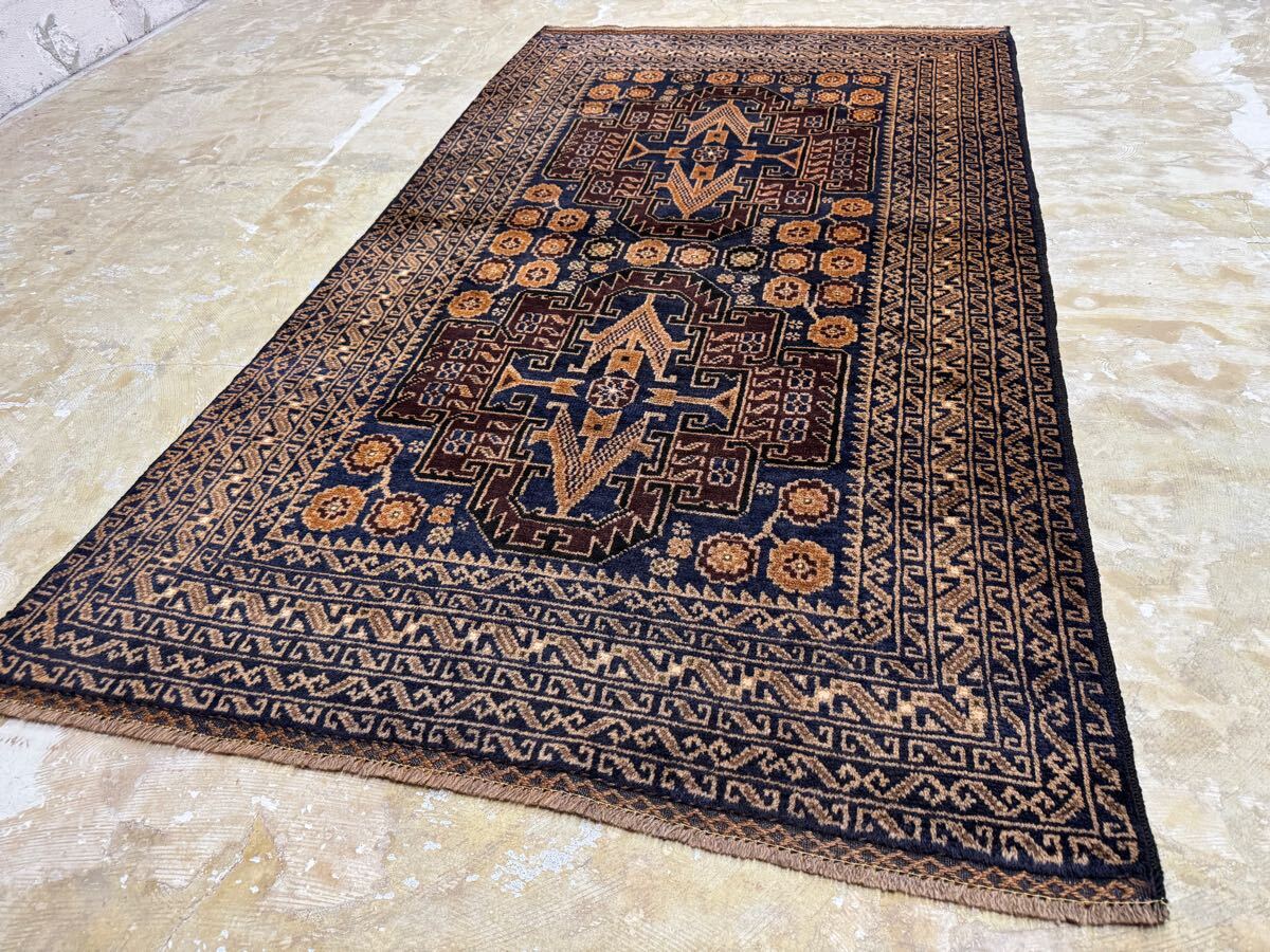 1円オークション＊：トライバルラグ ヴィンテージ家具 198×113cm 