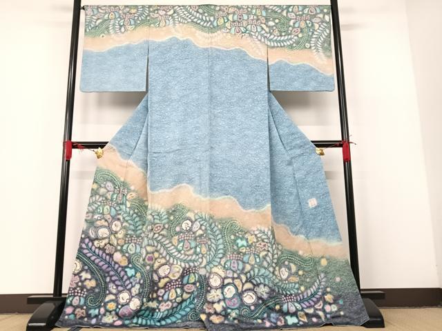 平和屋着物○梅原虎峰 幻の辻が花 訪問着 絞り 辻が花 銀通し地 正絹