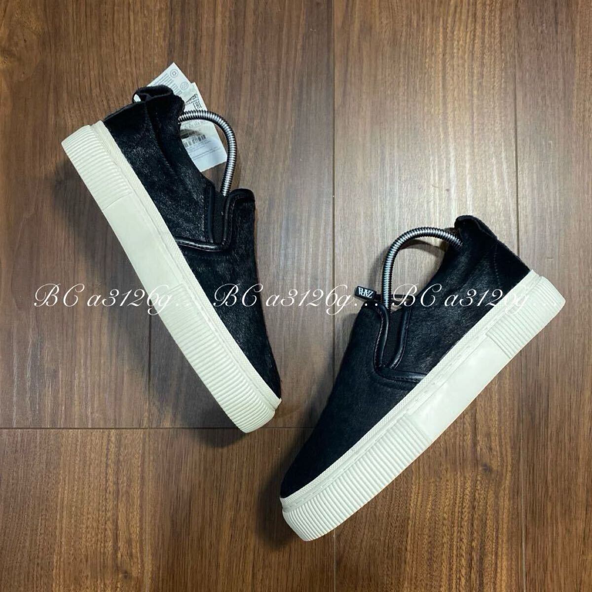 新品 ZARA ハラコ素材スリッポン 24.5cm 37/38 BLACK レディース ザラ 