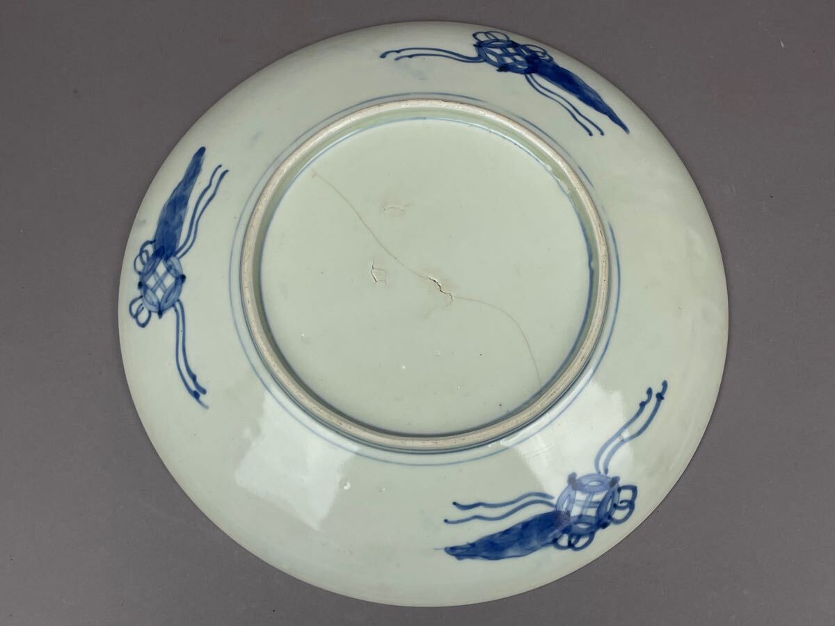古伊万里 染付 兎図 盛上絵付 大皿 直径31.5㎝ 時代品 本時代 初期