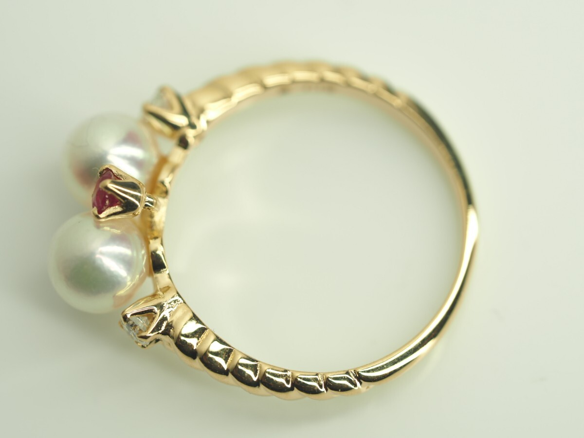 R320 MIKIMOTO ミキモト 可愛いベビーパールリング 指輪 K18YG 天然 