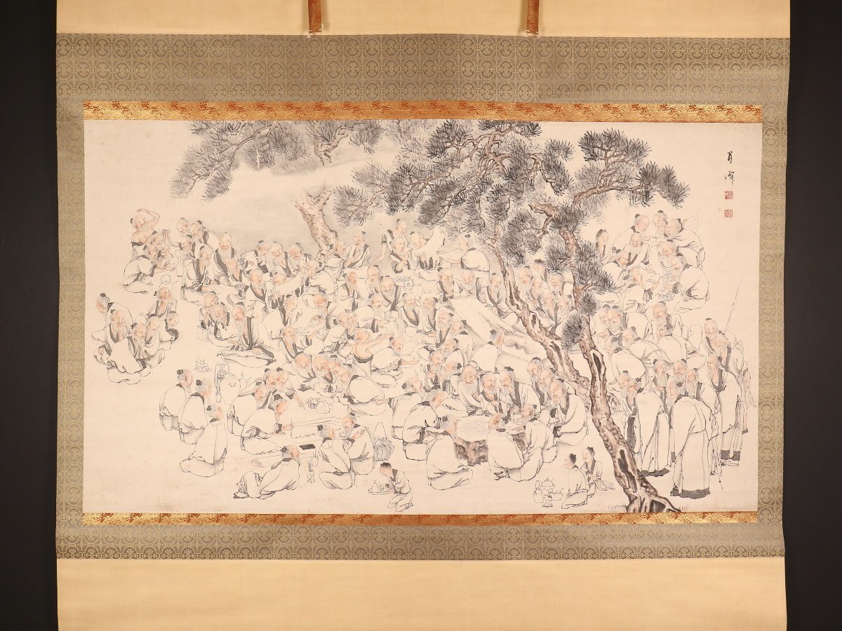 模写】【伝来】cj7987〈月僊〉超大幅 琴棋書画図 画僧 浄土宗 江戸時代