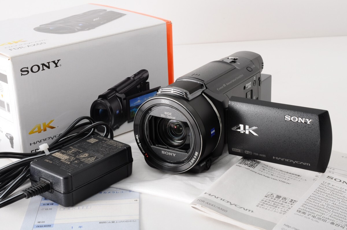 美品 動作品 SONY ソニー Handycam ハンディカム FDR-AX60 デジタルビデオカメラ バッテリー 充電ケーブル 取説 保証書 元箱 4K La-118S_1