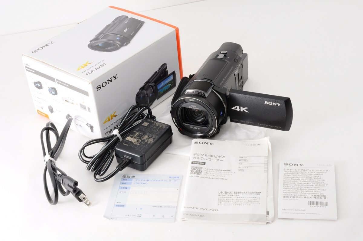 美品 動作品 SONY ソニー Handycam ハンディカム FDR-AX60 デジタルビデオカメラ バッテリー 充電ケーブル 取説 保証書 元箱 4K La-118S_10