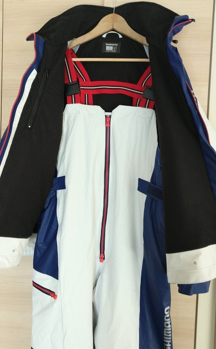 シマノ Shimano RB-035N マリンコールドウェザースーツ EX ネイビーホワイト Lサイズ 防寒着 上下セット 船釣り マリン サロペット スーツ _3