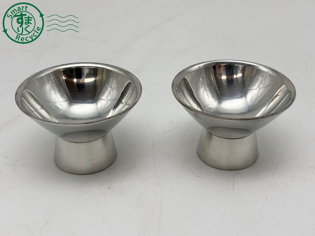 BA0607633 ◎ 純錫 酒器 おちょこ 鍛栄工房 ペア 金属工芸品 約5.5cmX