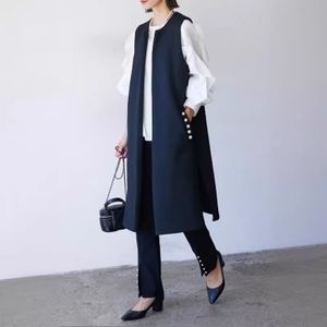 ベスト ジレ パール ロングベスト レディース トップス ロングジレ ノースリーブ レイヤ