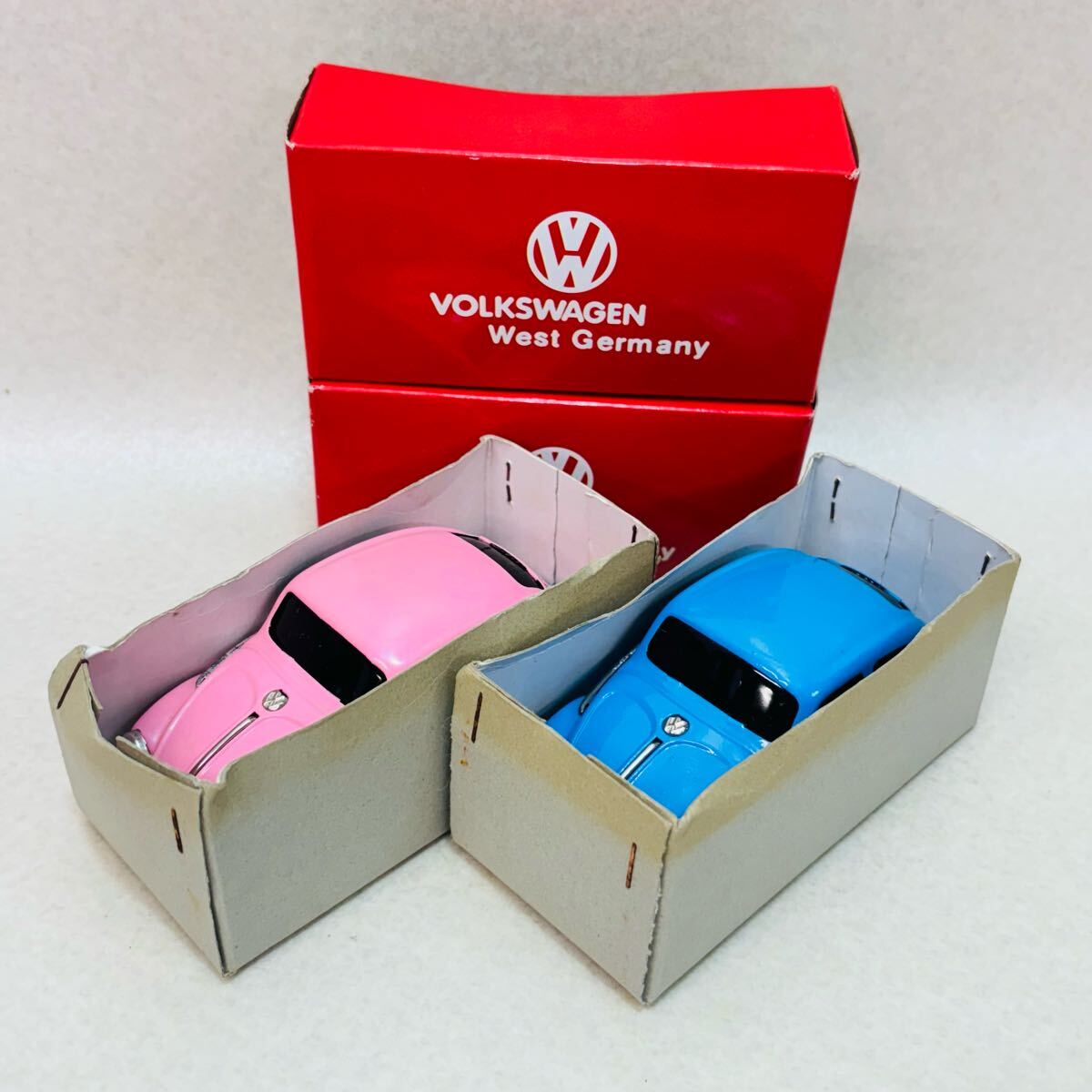 H4646★当時物★Volkswagen Beetle ブリキ フリクション 旧車 フォルクスワーゲン ピンク、青　レトロ★現状品★同梱不可_1